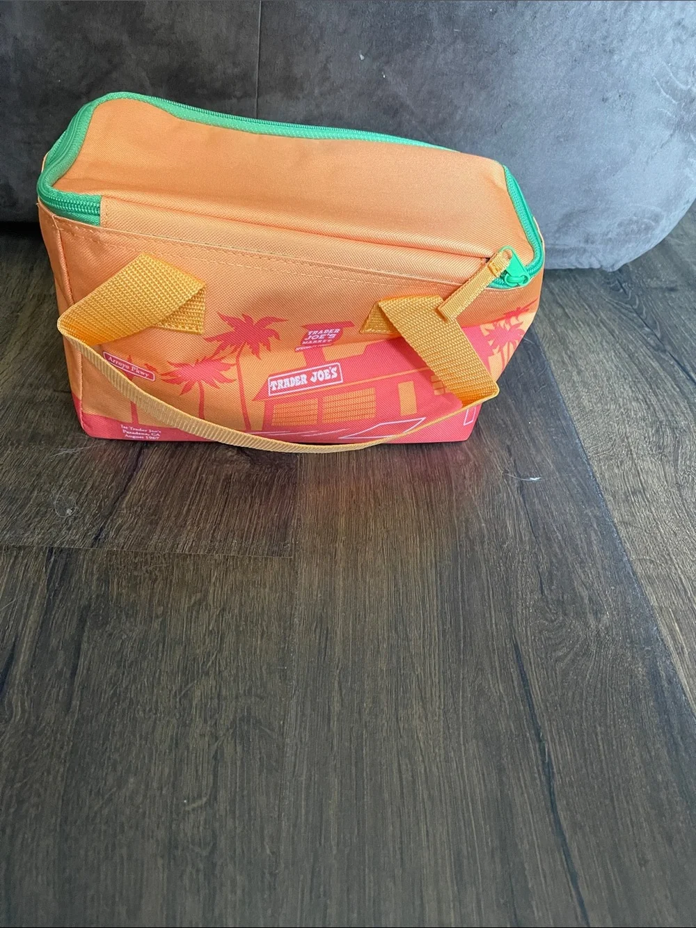 Trader Joe's Orange Insulated Lunch Bag with Green Zipper